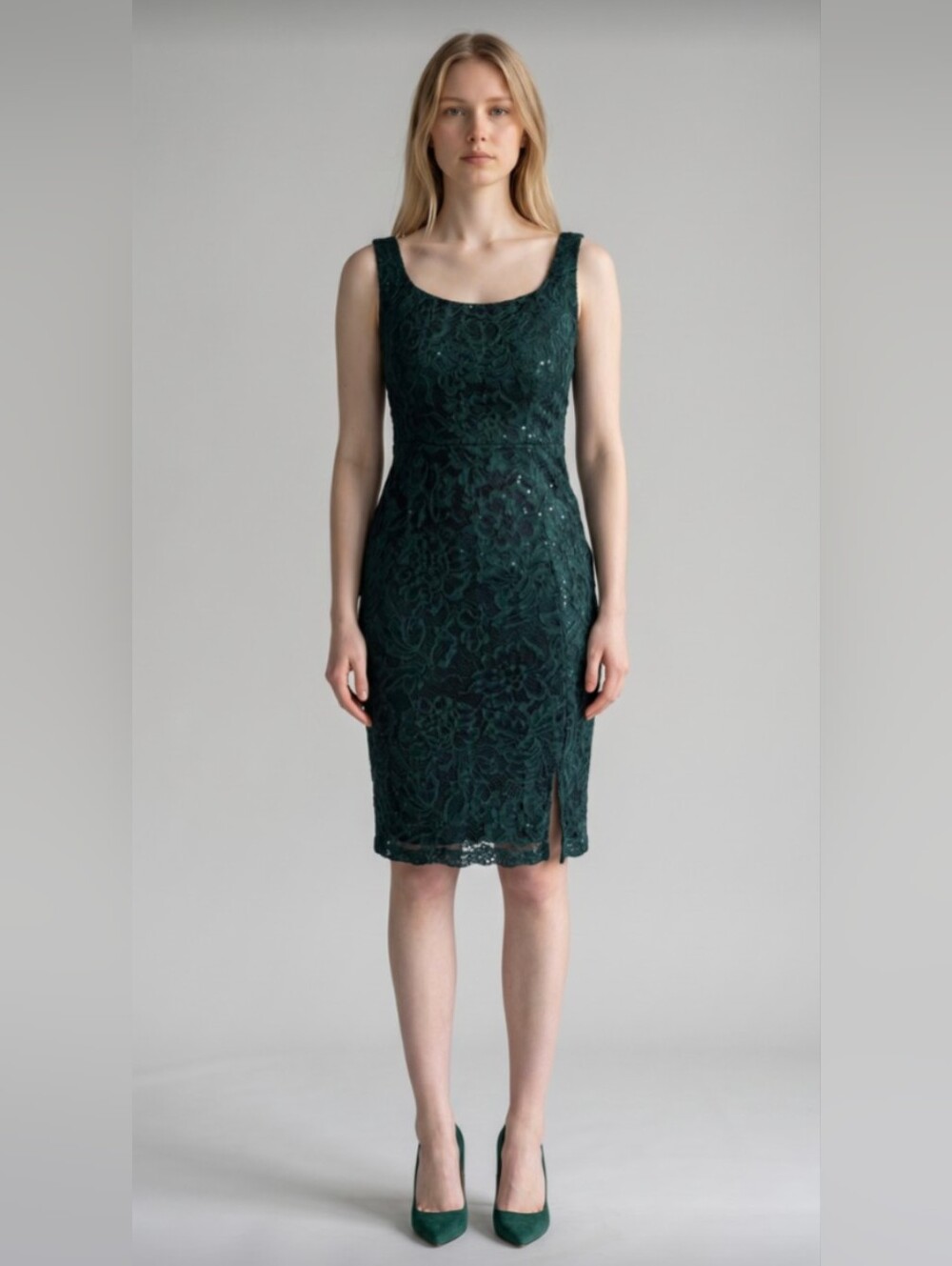 B. DARLIN! EMERALD GREEN STRETCH LACE MINI SEQUIN SQUIGGLES SHEATH DRESS! SZ 5/6